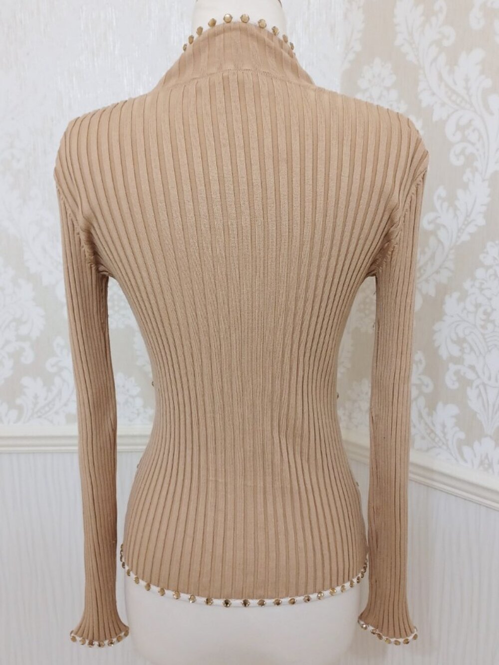 Cache Gold Taupe Long Sleeve Zip Up Jacket Top - Size Small - Silk Spandex - Picture 3 of 4